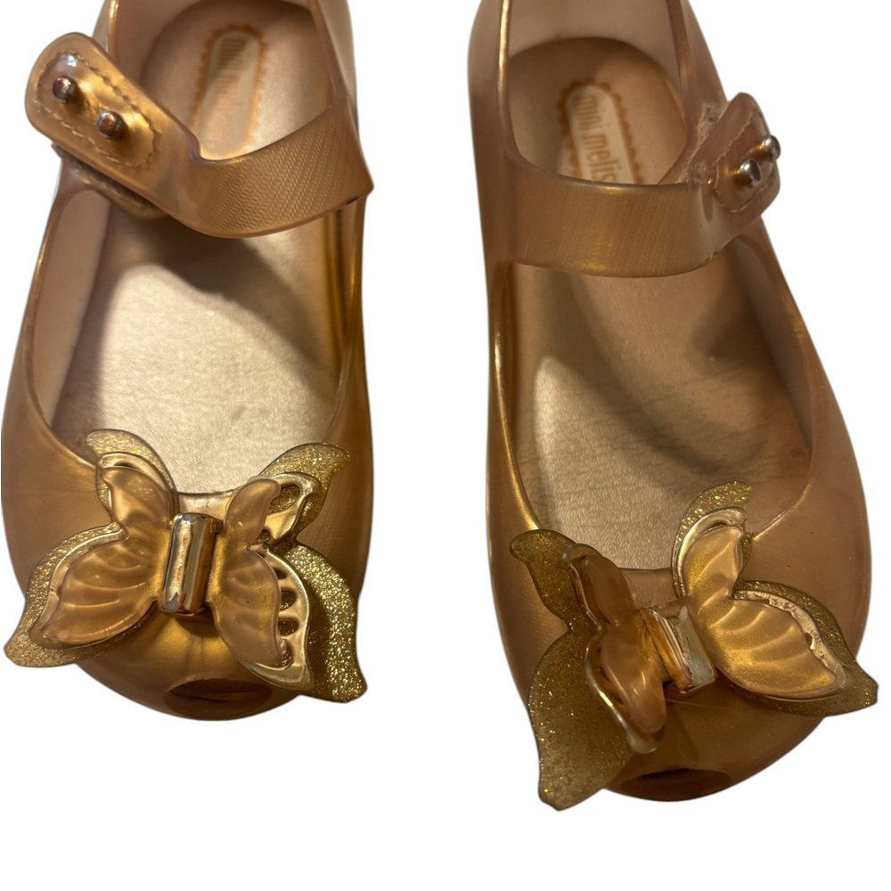 Mini Melissa Girls' Gold Jelly Mary Jane with Butterfly Accent